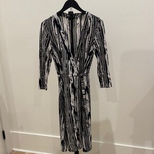 BCBGMaxAzria Black and White Long-Sleeve Wrap Dress